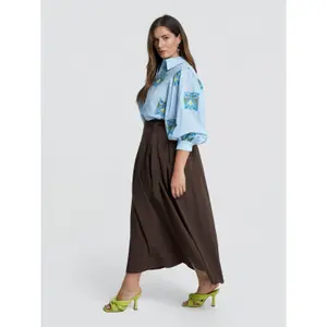 Long A-Line Poplin Skirt with Waist Belt Women Mat Fashion image-3