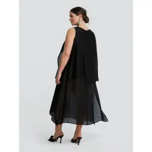 Vestido sin mangas de lino mezclado mujer Mat Fashion Layered image-2