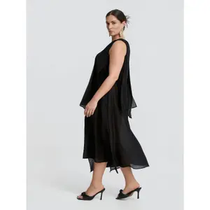 Vestido sin mangas de lino mezclado mujer Mat Fashion Layered image-3