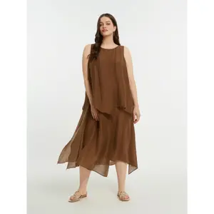 Vestido sin mangas de lino mezclado mujer Mat Fashion Layered image-1