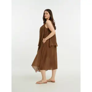 Vestido sin mangas de lino mezclado mujer Mat Fashion Layered image-3