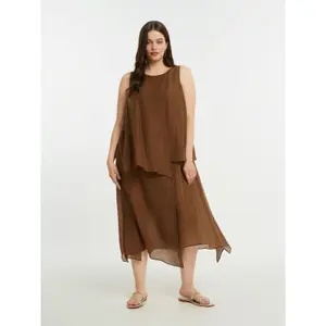 Vestido sin mangas de lino mezclado mujer Mat Fashion Layered image-4