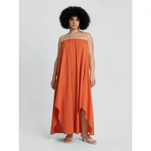 Women's Poplin Strapless Dress Mat Fashion image-1