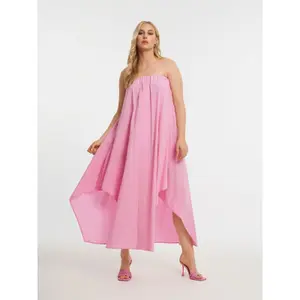 Women's Poplin Strapless Dress Mat Fashion image-1