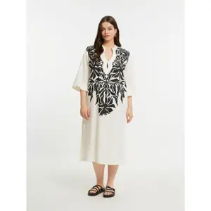Women's Linen Blend Floral Dress Mat Fashion image-1