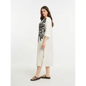 Women's Linen Blend Floral Dress Mat Fashion image-4