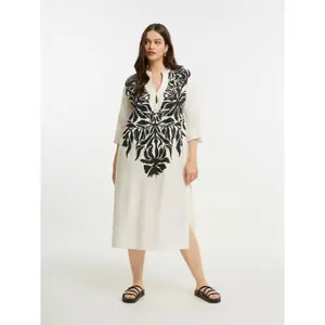 Women's Linen Blend Floral Dress Mat Fashion image-2