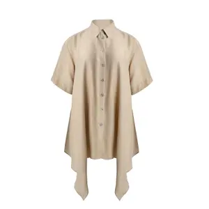Women's Asymmetrical Long Linen Blend Blouse Mat Fashion image-0