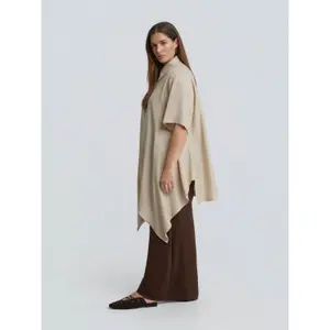Women's Asymmetrical Long Linen Blend Blouse Mat Fashion image-4