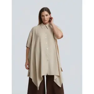 Women's Asymmetrical Long Linen Blend Blouse Mat Fashion image-2