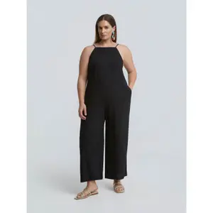 Minimalist Strappy Linen Blend Jumpsuit for Women Mat Fashion image-1
