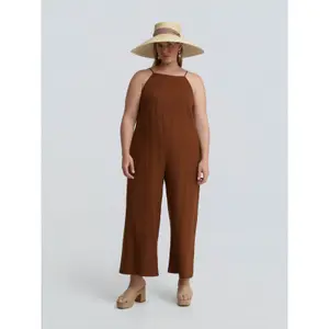 Minimalist Strappy Linen Blend Jumpsuit for Women Mat Fashion image-1