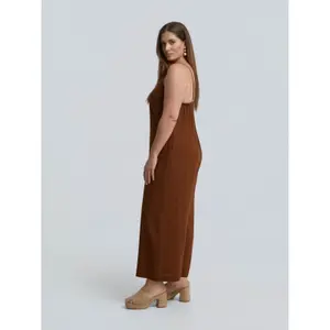 Minimalist Strappy Linen Blend Jumpsuit for Women Mat Fashion image-2