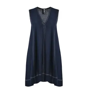 Robe sans manches col V en viscose et lin mulher Mat Fashion image-0