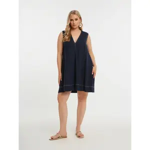 Robe sans manches col V en viscose et lin mulher Mat Fashion image-1