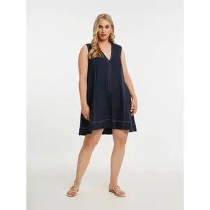 Robe sans manches col V en viscose et lin mulher Mat Fashion image-2