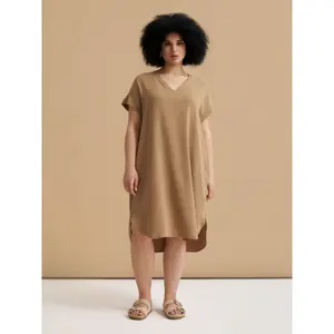 V-Neck Crepe Dress Women Mat Fashion image-1