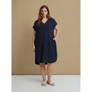 Women's V-Neck Crepe Dress Mat Fashion Airwashed image-1