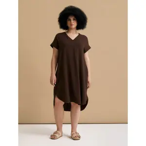 Women's V-Neck Crepe Dress Mat Fashion Airwashed image-1