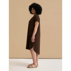Women's V-Neck Crepe Dress Mat Fashion Airwashed image-3