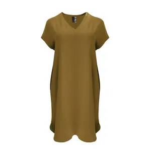 Women's V-Neck Crepe Dress Mat Fashion Airwashed image-0