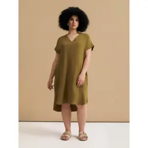Women's V-Neck Crepe Dress Mat Fashion Airwashed image-1
