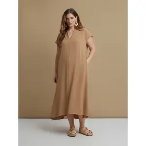Women's V-Neck Crepe Dress Mat Fashion Airwashed image-1