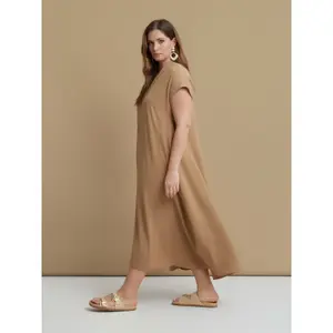 Women's V-Neck Crepe Dress Mat Fashion Airwashed image-3