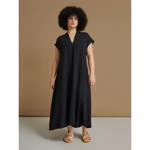 Women's V-Neck Crepe Dress Mat Fashion Airwashed image-1