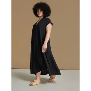 Women's V-Neck Crepe Dress Mat Fashion Airwashed image-3