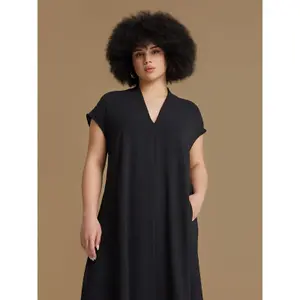 Women's V-Neck Crepe Dress Mat Fashion Airwashed image-4