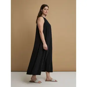Sleeveless Long Crepe Dress for Women Mat Fashion image-3