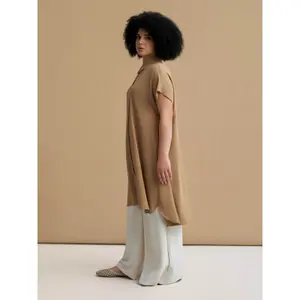 Womens Midi Shirt Dress in Crepe Mat Fashion image-3