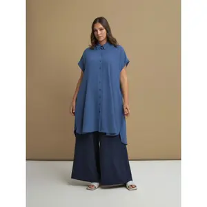 Womens Midi Shirt Dress in Crepe Mat Fashion image-1