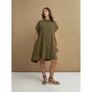 Womens Midi Shirt Dress in Crepe Mat Fashion image-1