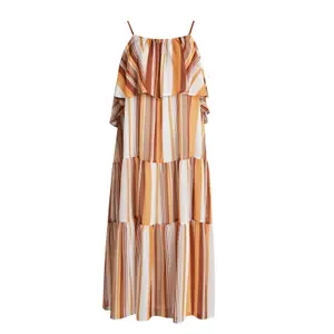 Layered Ruffled Striped Dress for Women Mat Fashion image-0