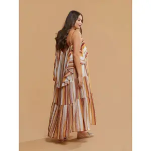 Layered Ruffled Striped Dress for Women Mat Fashion image-3