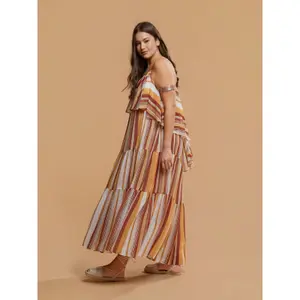 Layered Ruffled Striped Dress for Women Mat Fashion image-4