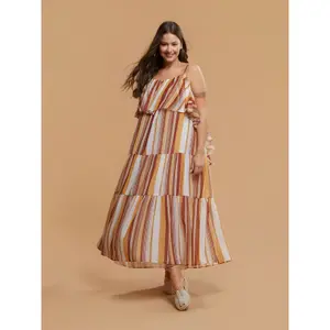 Layered Ruffled Striped Dress for Women Mat Fashion image-2