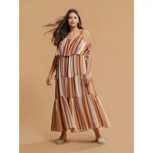 Layered Ruffled Striped Dress for Women Mat Fashion image-1