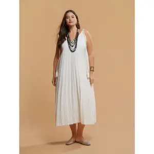 Robe longue avec liens à pompons sur les côtés en viscose et lin mujer Mat Fashion image-1