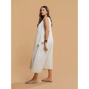 Robe longue avec liens à pompons sur les côtés en viscose et lin mujer Mat Fashion image-2