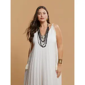 Robe longue avec liens à pompons sur les côtés en viscose et lin mujer Mat Fashion image-4