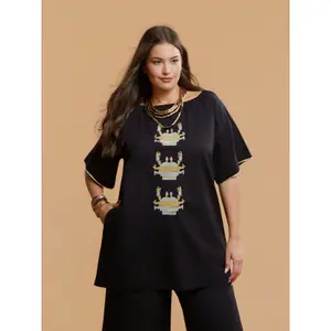 Blouse à épaules dénudées avec motif brodé en coton femme Mat Fashion image-4