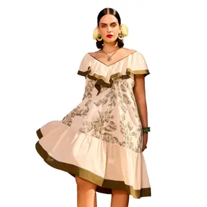 Embroidered Dress with Ruffled Neckline Women's Mat Fashion image-1