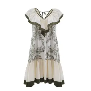 Embroidered Dress with Ruffled Neckline Women's Mat Fashion image-0