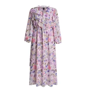 Floral Ruffle Long Sleeve Dress Women Mat Fashion image-0