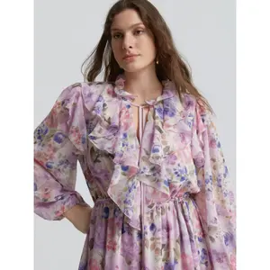 Floral Ruffle Long Sleeve Dress Women Mat Fashion image-4