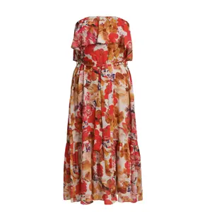 Floral Bustier Dress with Belt Women Mat Fashion image-0