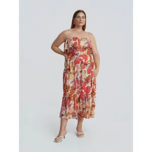 Floral Bustier Dress with Belt Women Mat Fashion image-1